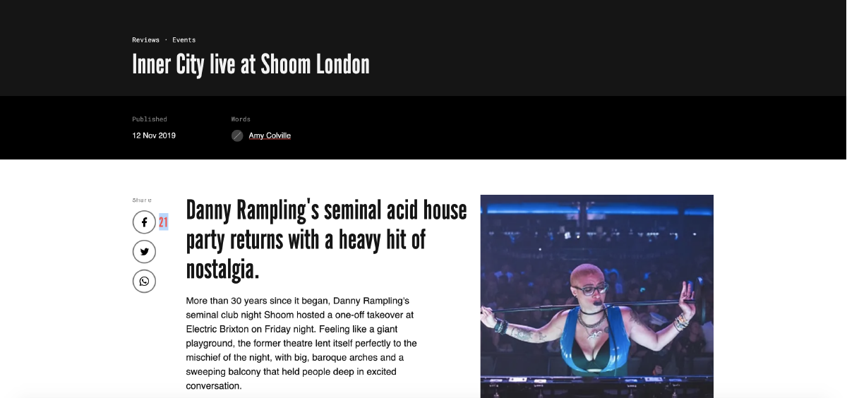 Screenshot of article reviewing Shoom party for Resident Advisor